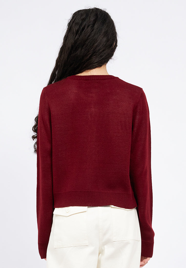 Ribbon Long Sleeve Knit Cardigan