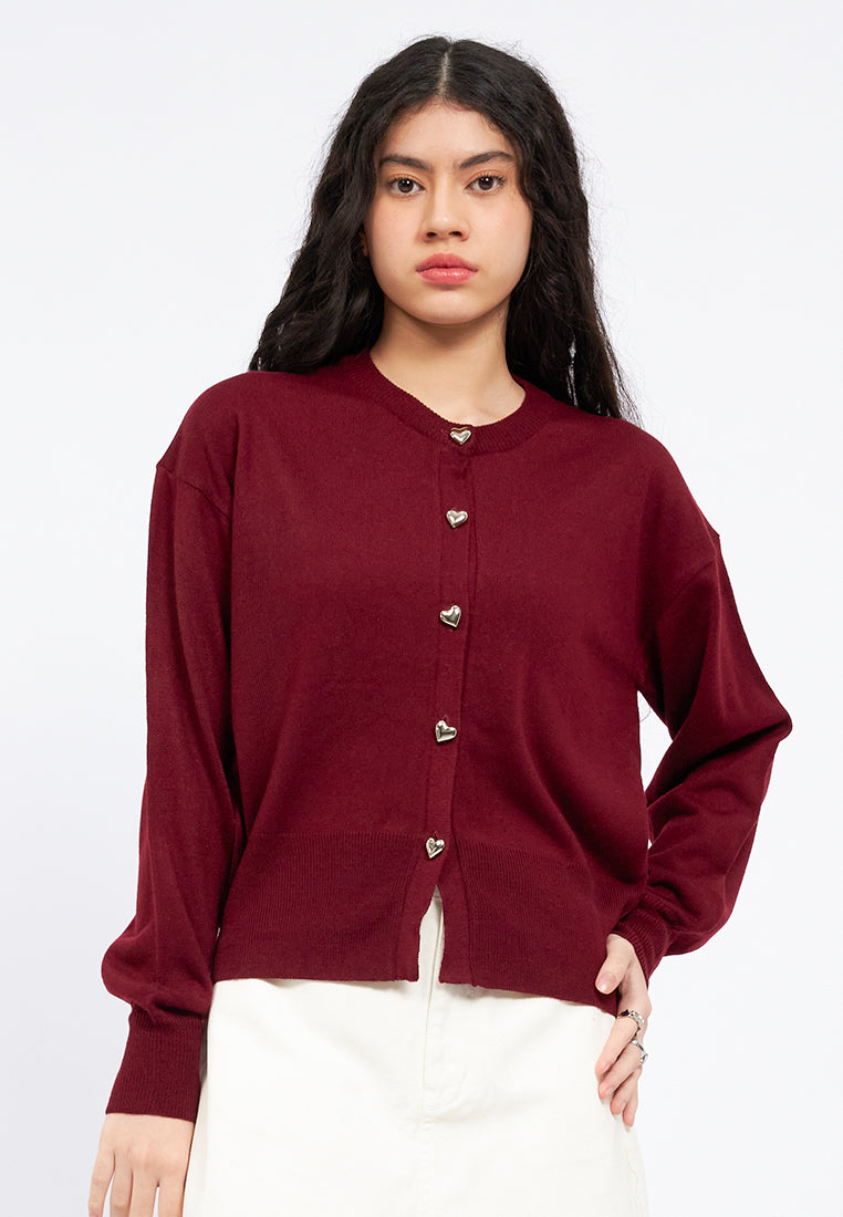 Heart Button Long Sleeve Cardigan