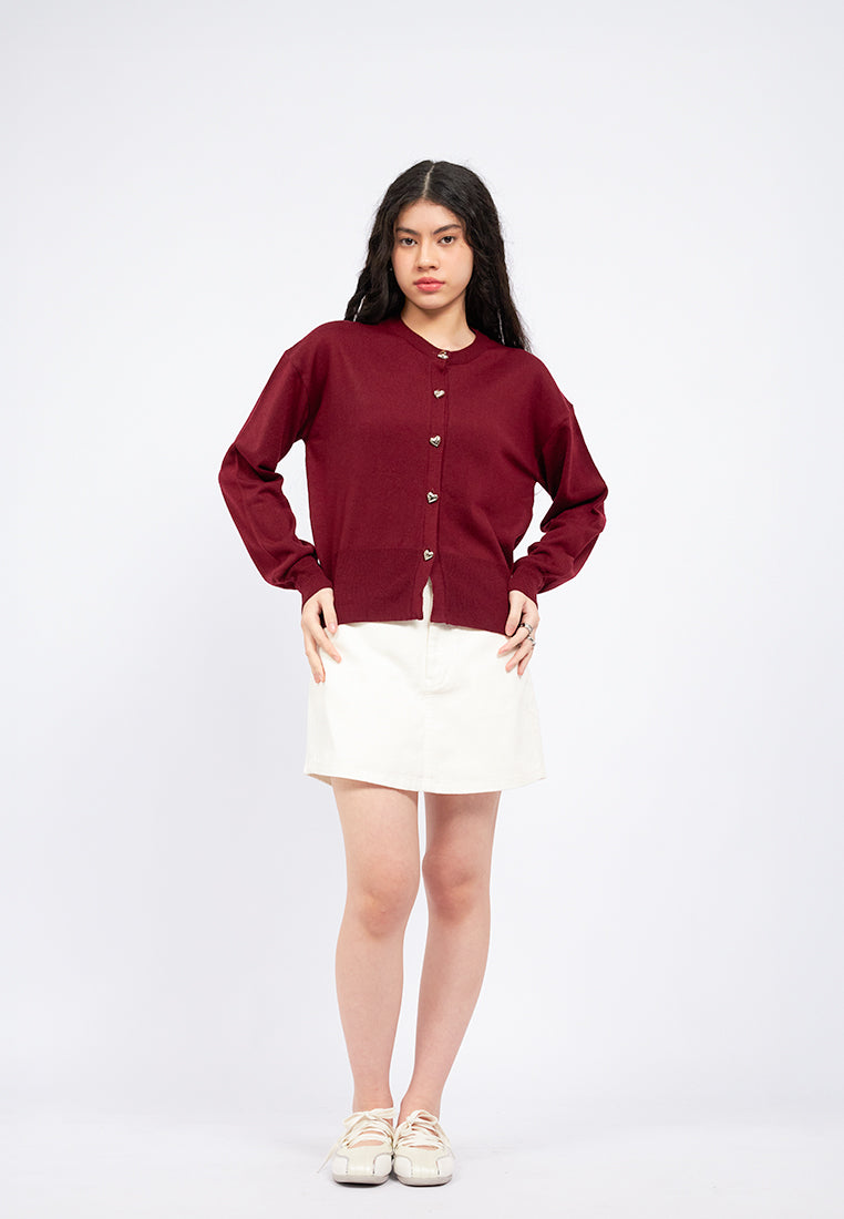 Heart Button Long Sleeve Cardigan