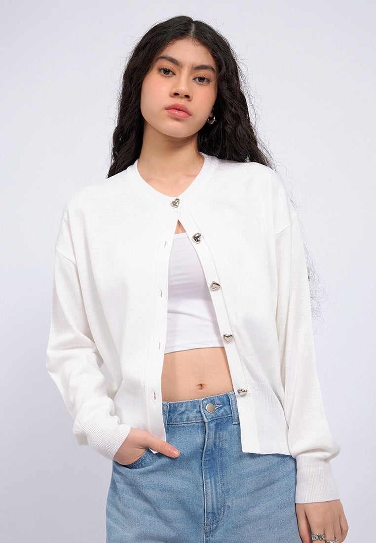 Heart Button Long Sleeve Cardigan