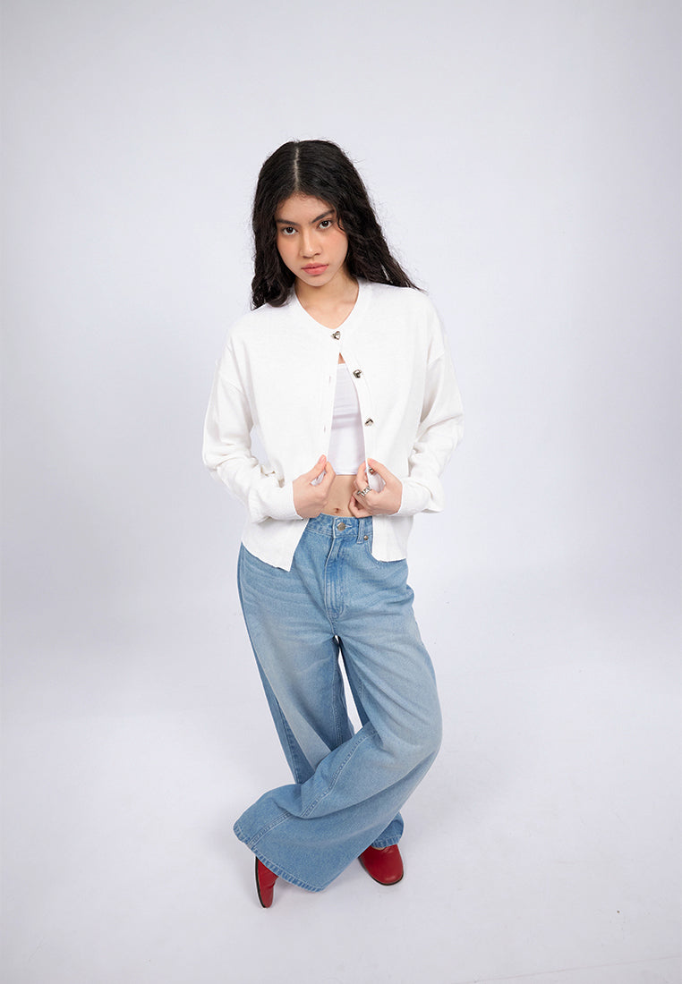 Heart Button Long Sleeve Cardigan