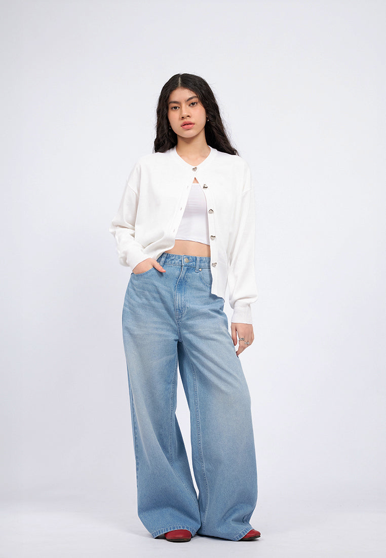 Heart Button Long Sleeve Cardigan
