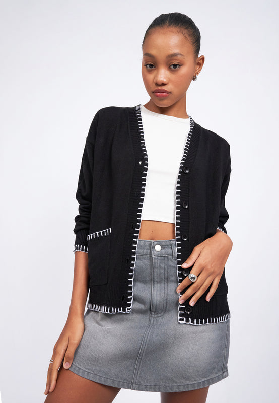 Loose Cardigan with Stitch Details
