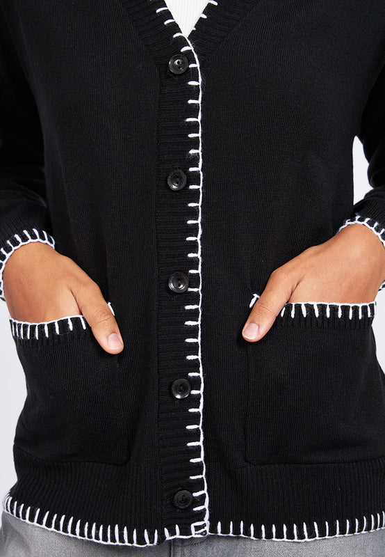 Loose Cardigan with Stitch Details