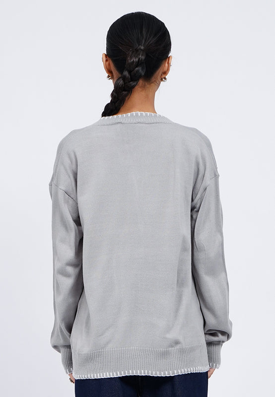 Stitch Details Long Sleeve Loose Cardigan