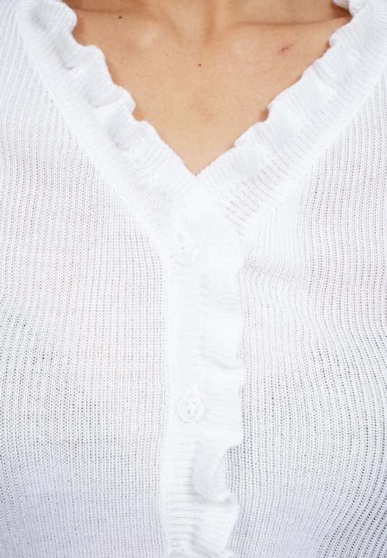 V-Neck Ruffle Knit Cardigan