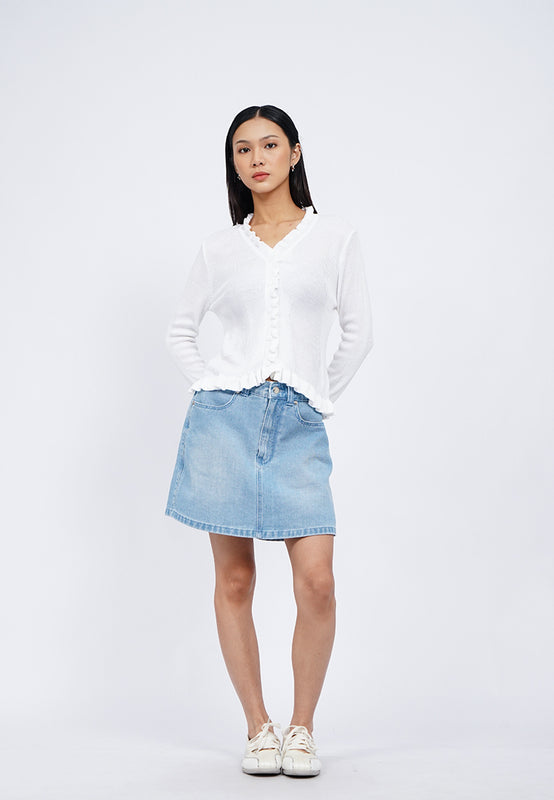 V-Neck Ruffle Knit Cardigan
