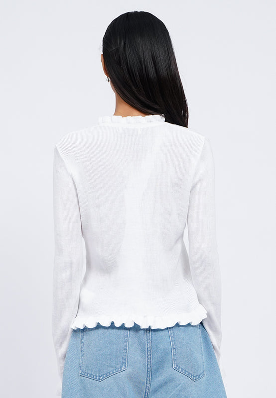 V-Neck Ruffle Knit Cardigan