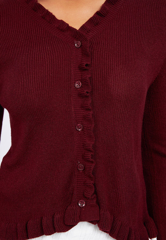 V-Neck Ruffle Knit Cardigan
