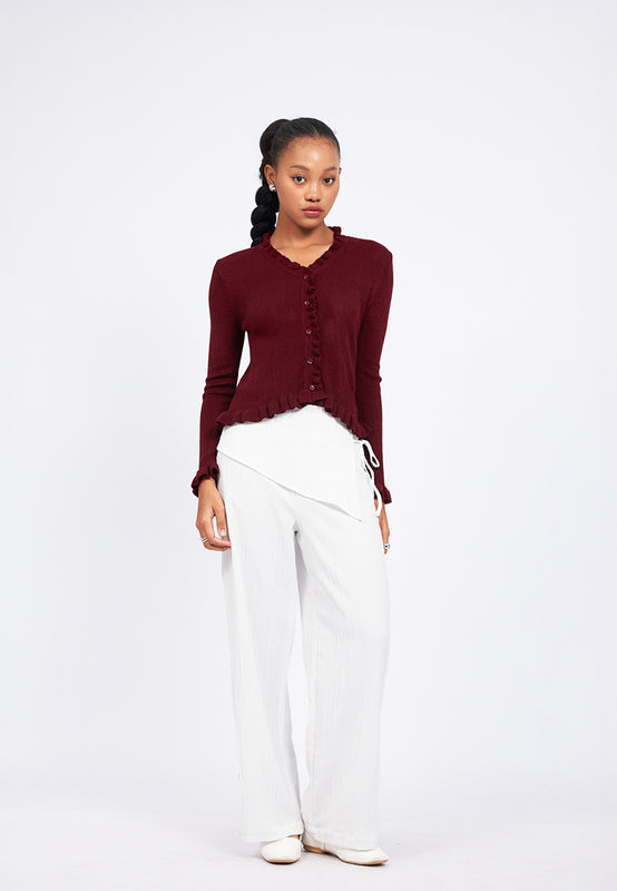 V-Neck Ruffle Knit Cardigan