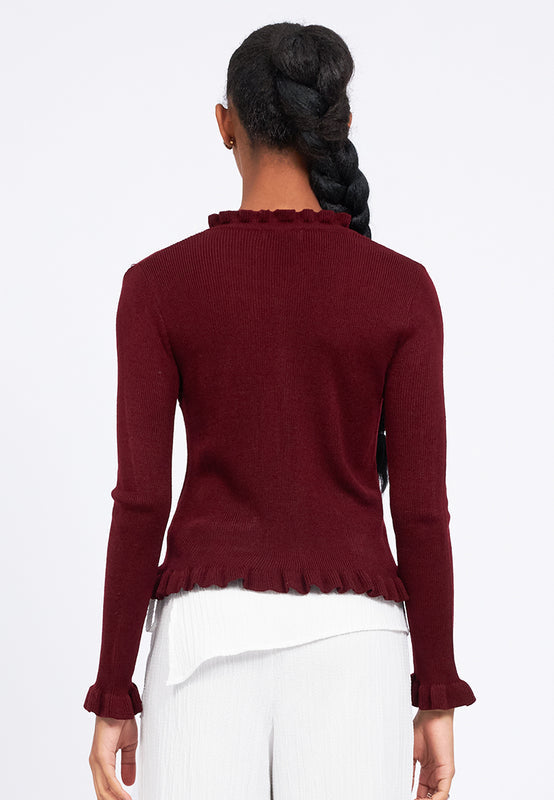 V-Neck Ruffle Knit Cardigan
