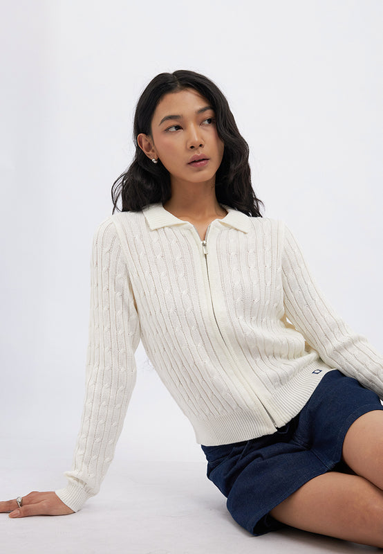 Cable Knit Zipper Up Cardigan