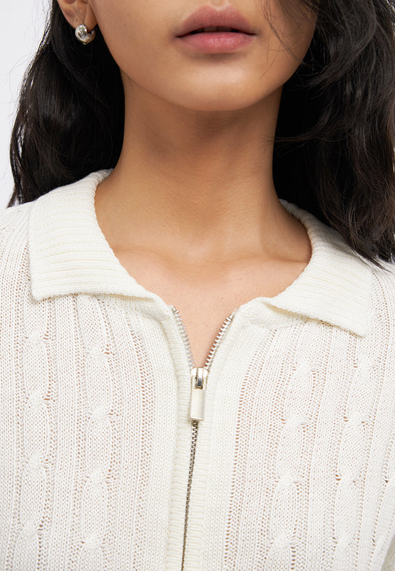 Cable Knit Zipper Up Cardigan
