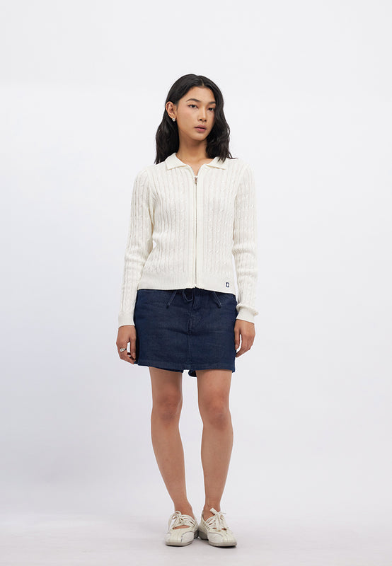 Cable Knit Zipper Up Cardigan