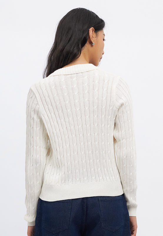 Cable Knit Zipper Up Cardigan