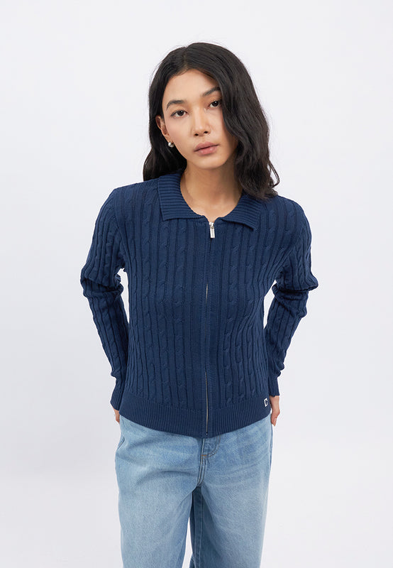 Cable Knit Zipper Up Cardigan