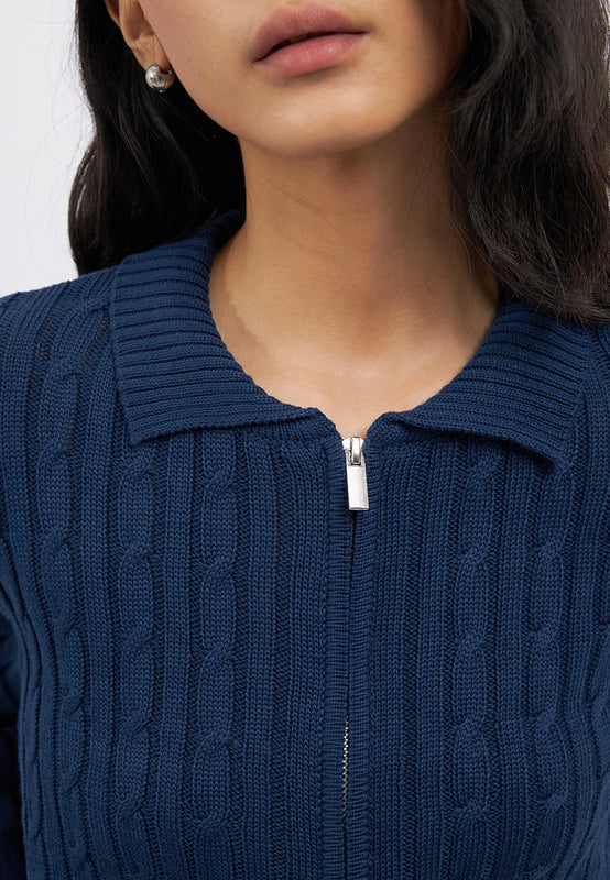 Cable Knit Zipper Up Cardigan