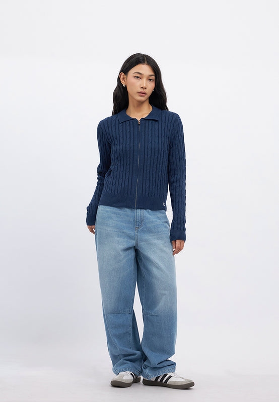 Cable Knit Zipper Up Cardigan