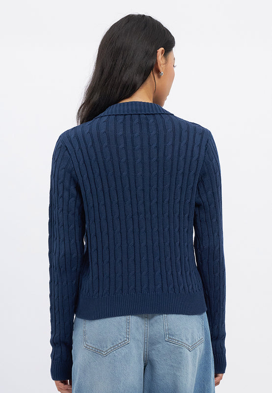 Cable Knit Zipper Up Cardigan