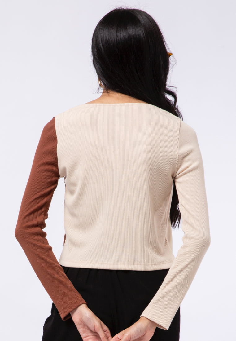Colorblock Cardigan with Tied Front