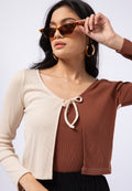 Colorblock Cardigan with Tied Front