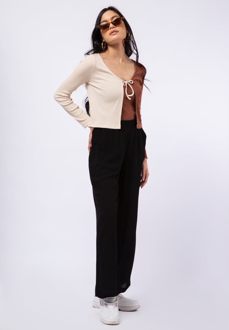 Colorblock Cardigan with Tied Front