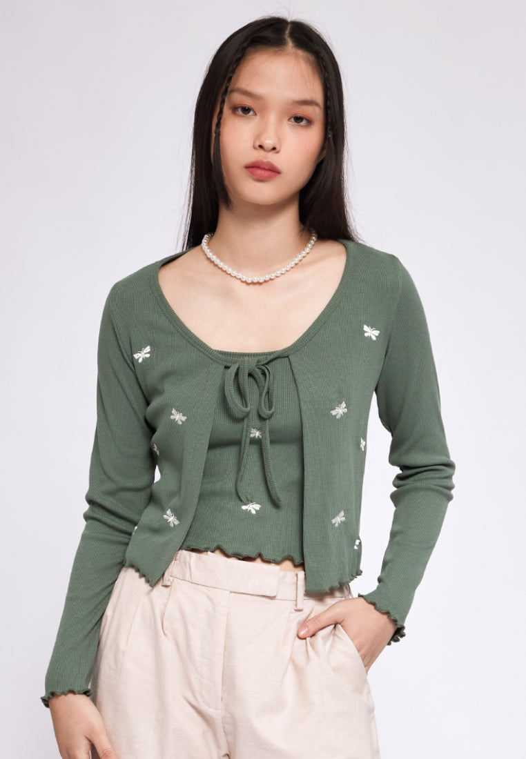 Embroidered Rib Cardigan