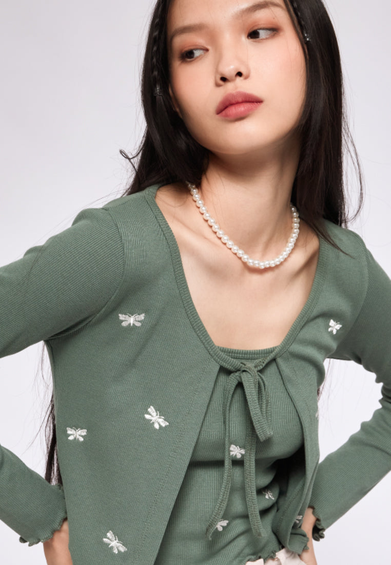 Embroidered Rib Cardigan