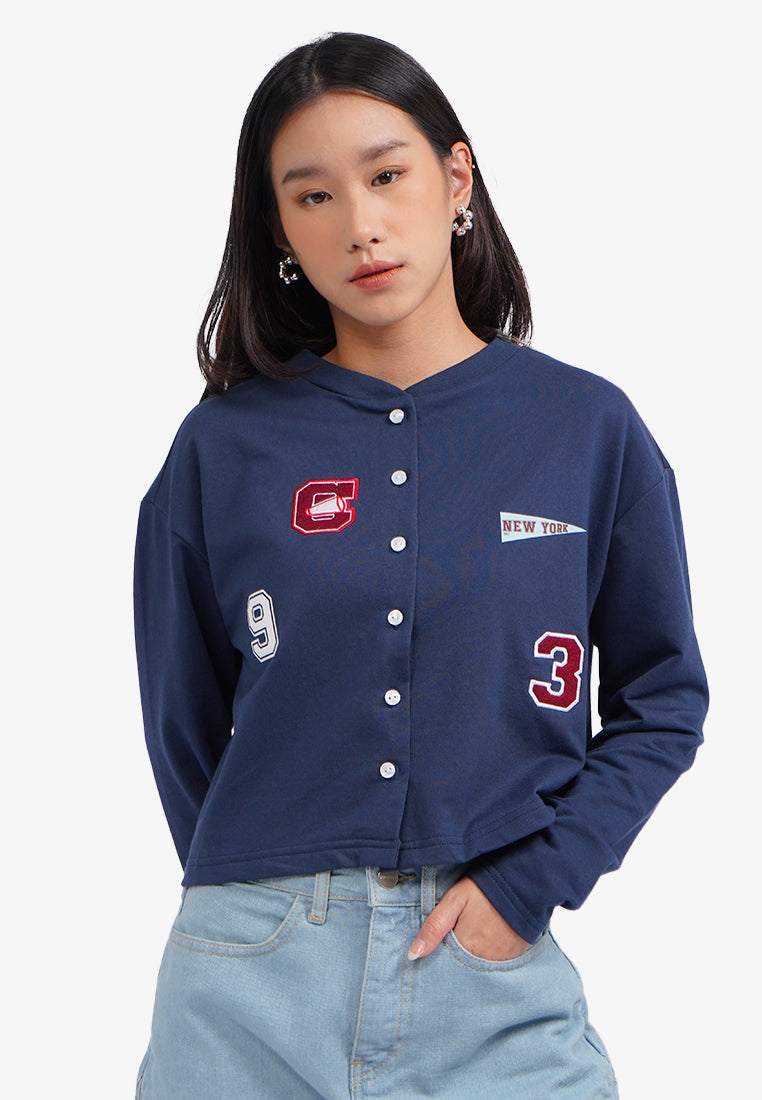 Button Up Patch Cardigan Navy
