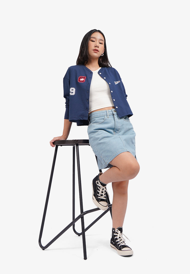 Button Up Patch Cardigan Navy