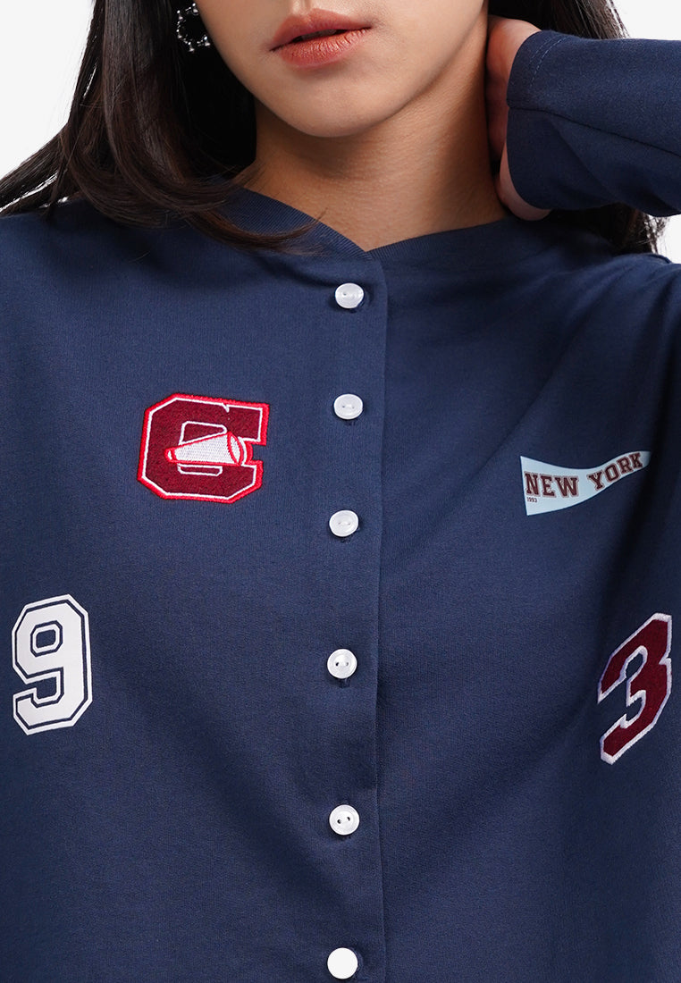 Button Up Patch Cardigan Navy