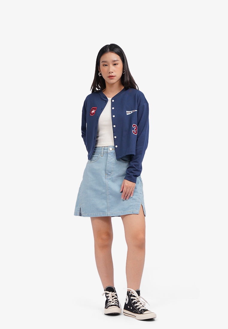 Button Up Patch Cardigan Navy