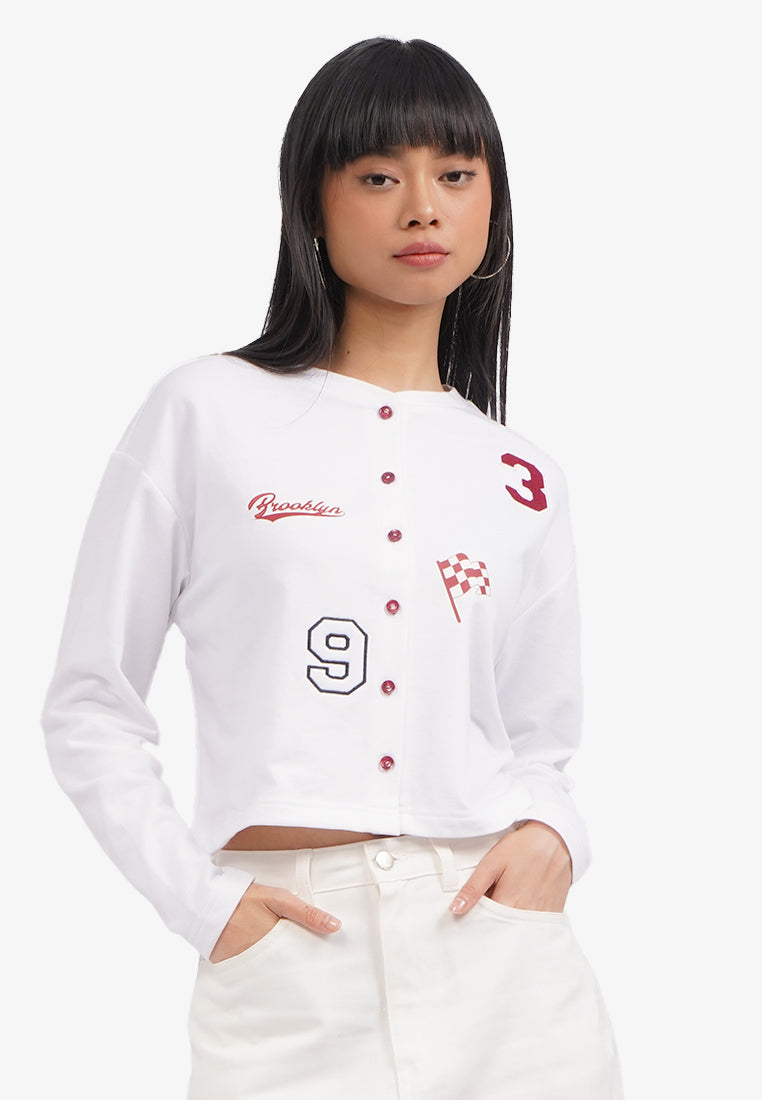 Button Up Patch Cardigan Off White