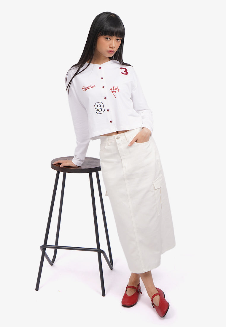 Button Up Patch Cardigan Off White