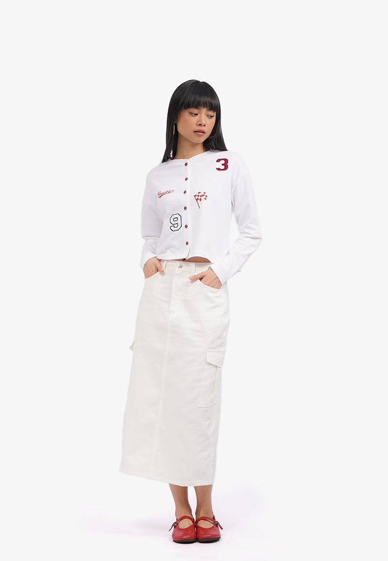 Button Up Patch Cardigan Off White