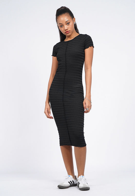 Textured Round Neck Midi Dress