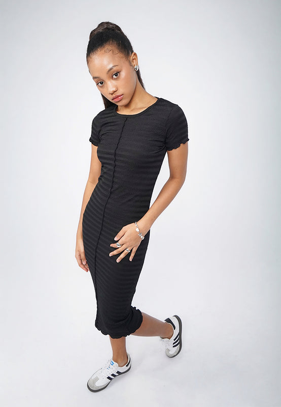Textured Round Neck Midi Dress