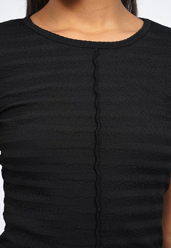 Textured Round Neck Midi Dress
