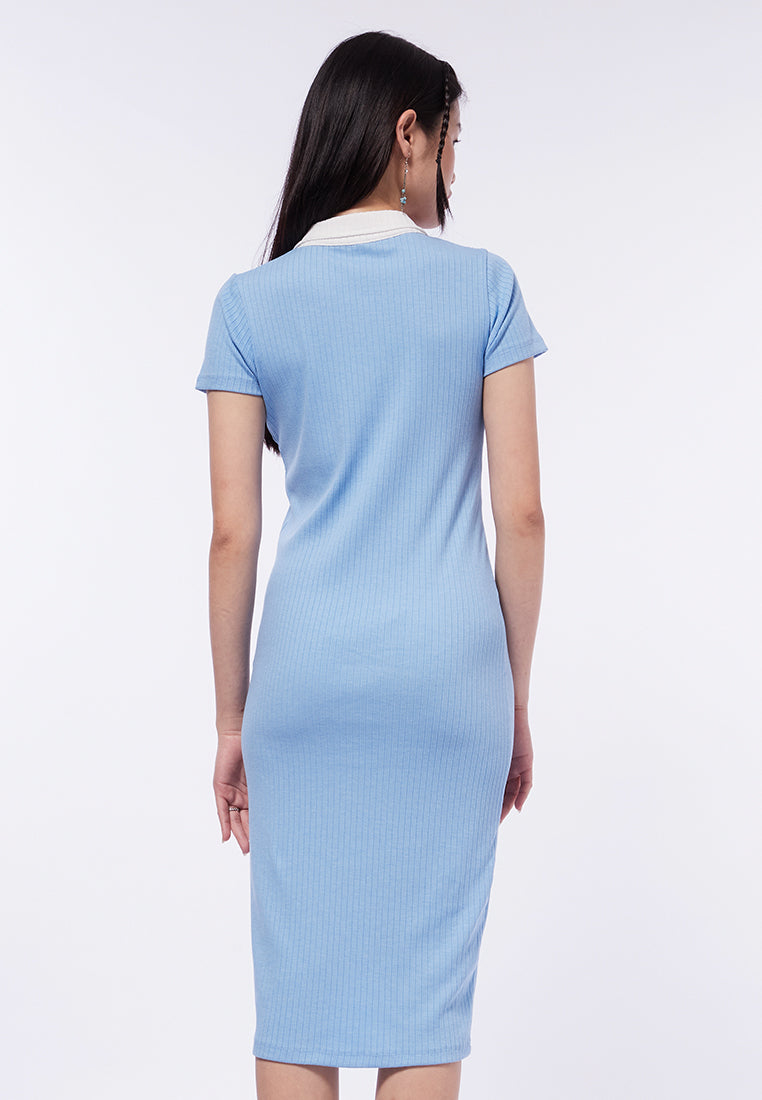Collared Short Sleeve Midi Dress