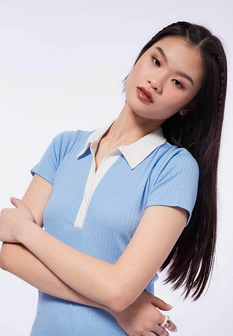 Collared Short Sleeve Midi Dress