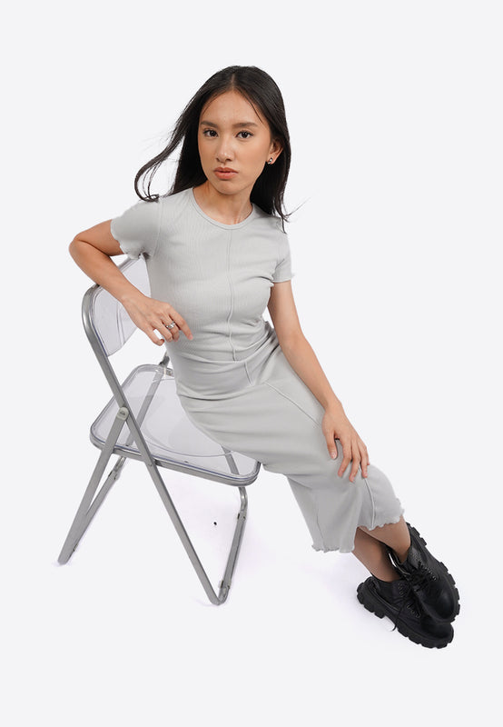 Overlock Short Sleeve Midi Dress