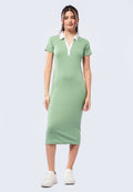 Contrast Collared Midi Rib Dress