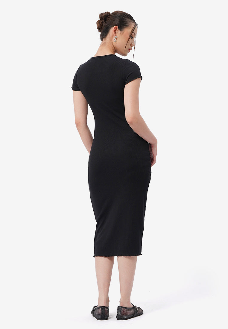 Short Sleeve Midi Dress with Side Slit Black