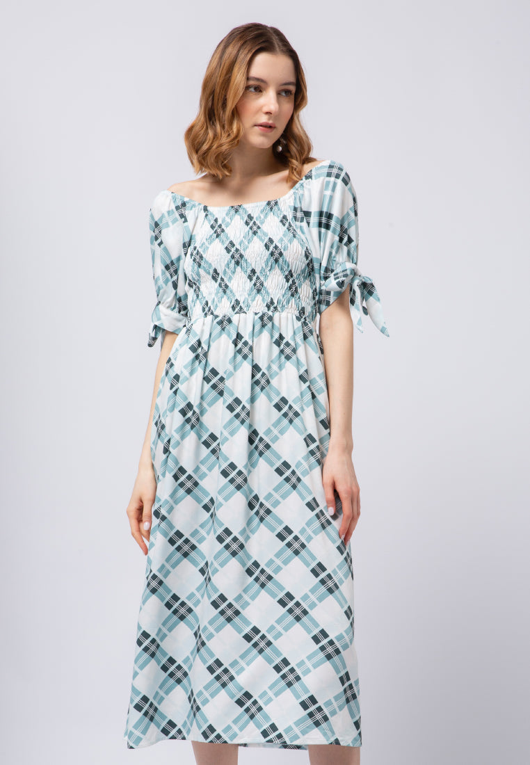 Printed Smocked Midi Dress