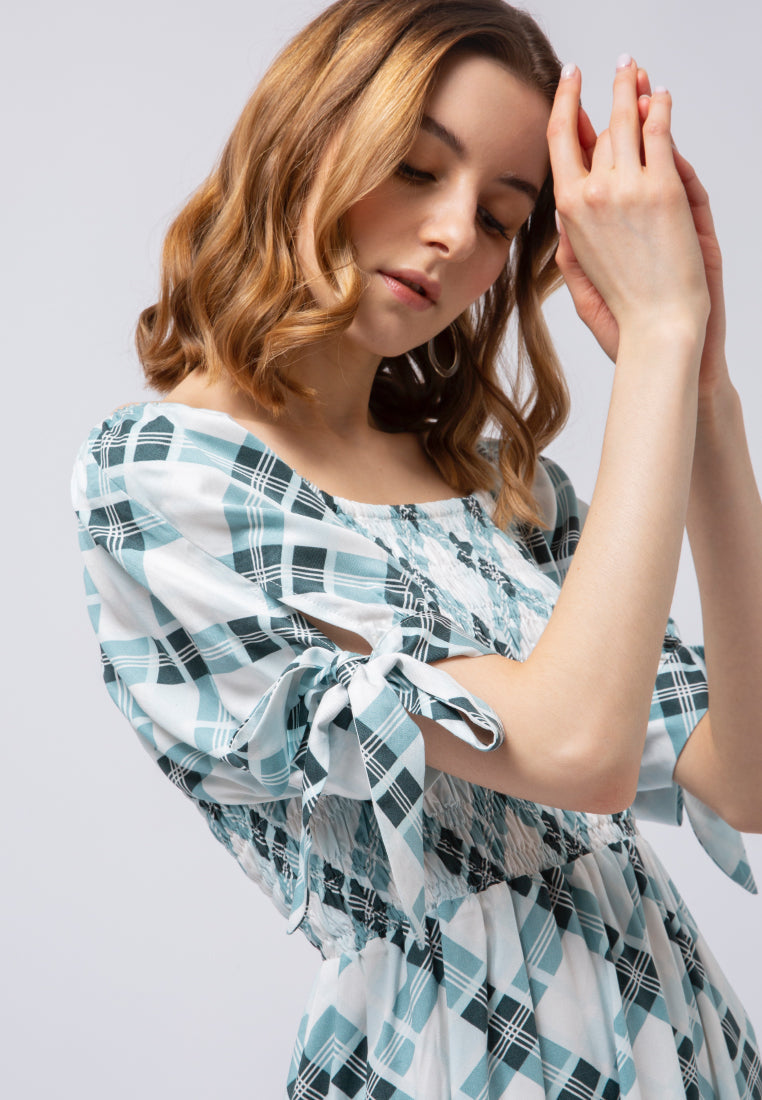 Printed Smocked Midi Dress