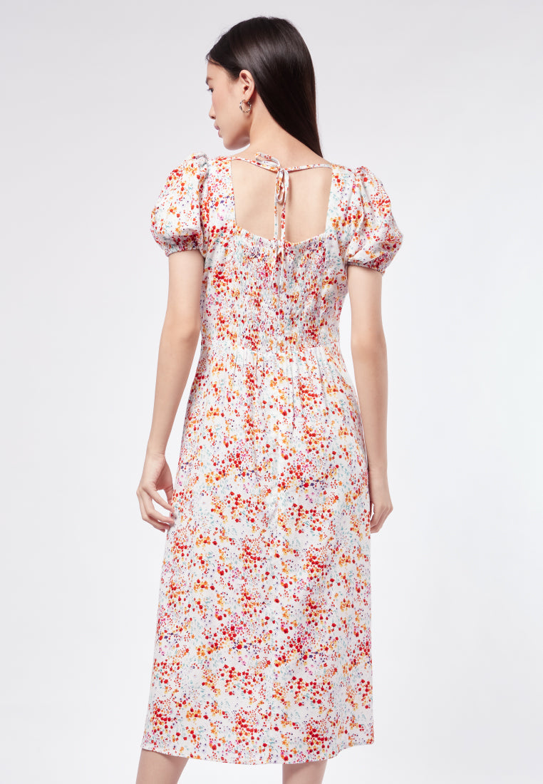 Printed Midi Dress with Front Slit