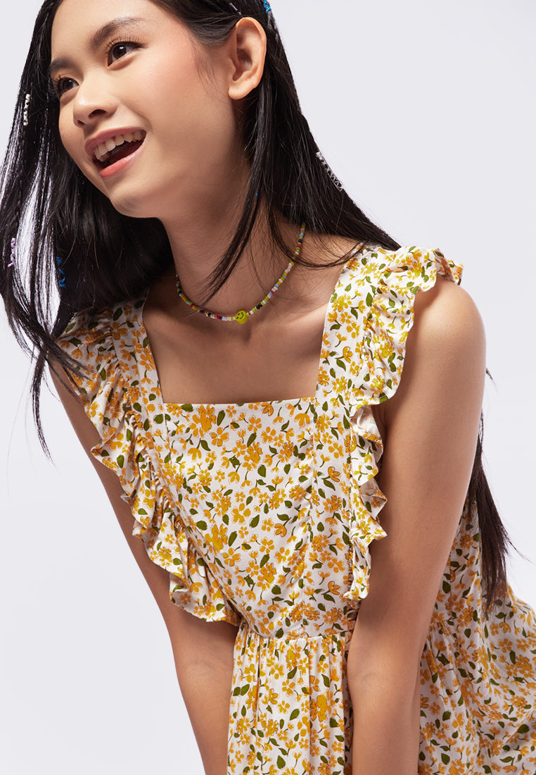 Volume Frill Sleeves Midi Dress