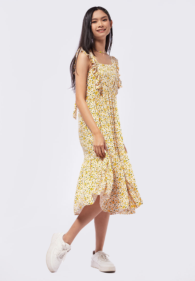 Volume Frill Sleeves Midi Dress