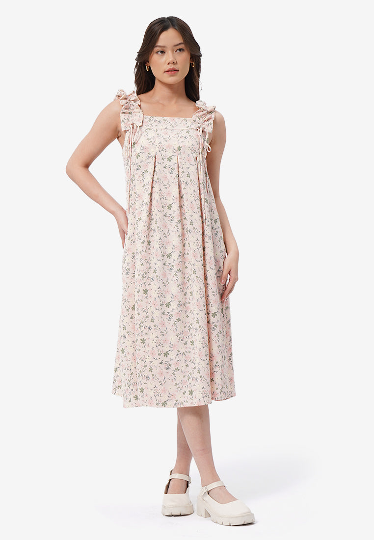 Floral Printed Sleeveless Midi Dress
