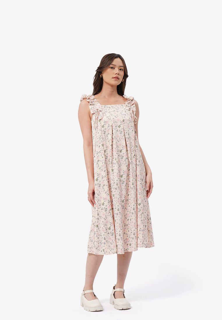 Floral Printed Sleeveless Midi Dress